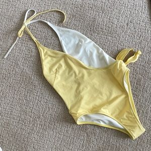 Yellow and cream The Mathilda swimsuit by Solid and Stipe